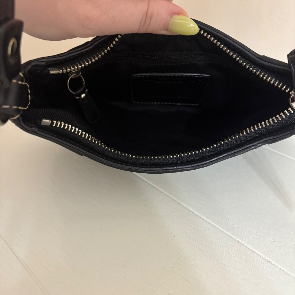 Coach Hampton Signature Mini Shoulder Bag Black Leather Snakeskin Baguette 10287 - Picture 8 of 10
